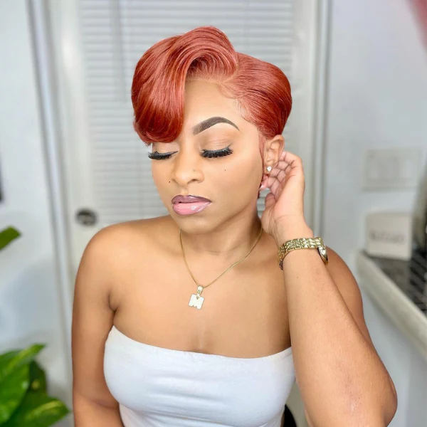 Red Orange Pixie Cut T-Part Lace Wig