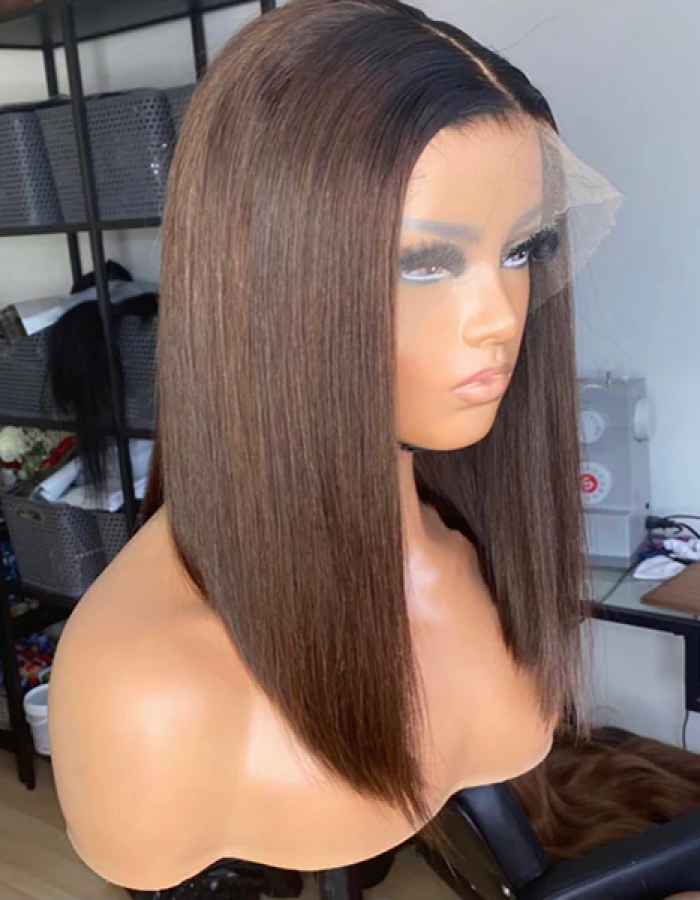 Glueless Cocoa Crush NAIJA Royal HD Lace Blunt Cut Bone Straight 13X4 Frontal Wig